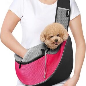 Dog or cats Sling Carrier, Dog Papoose with Zipper Touch Pocket, Hand Free